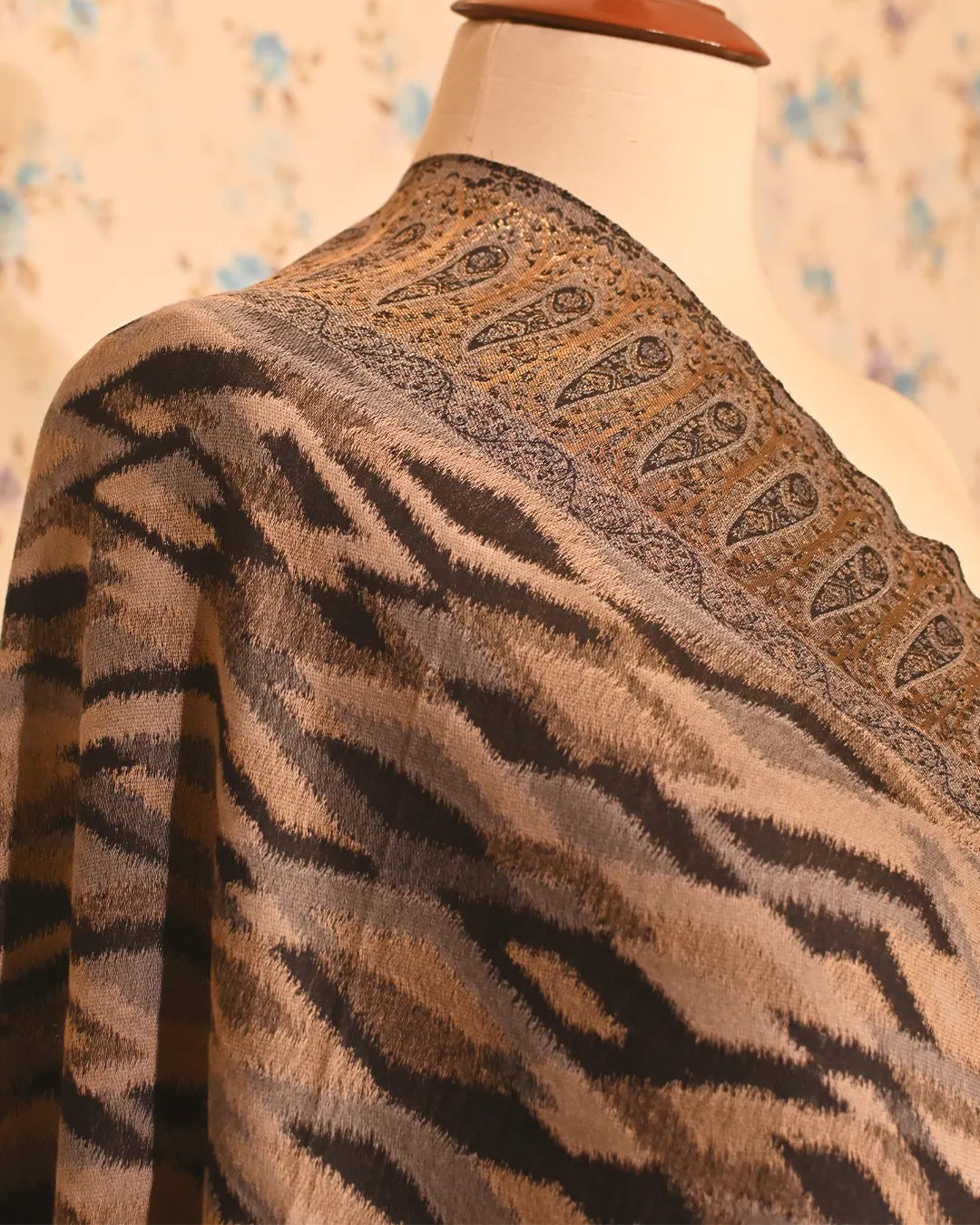 Grey Ember Ikkat Pashmina