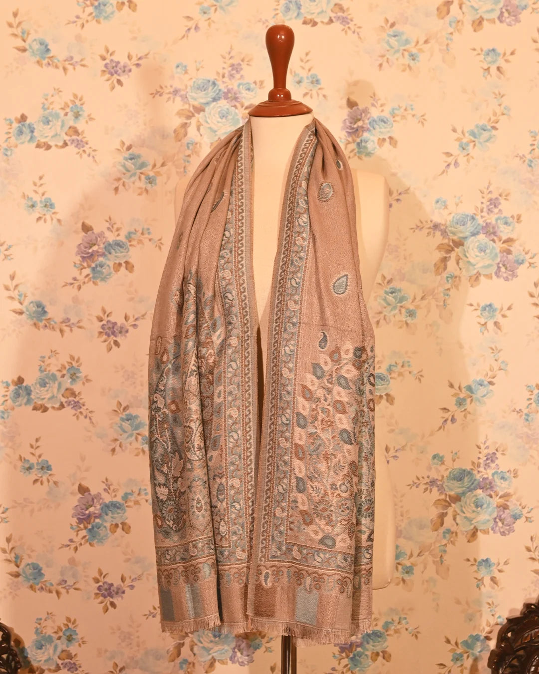 Beige Blue Cashmere Stole