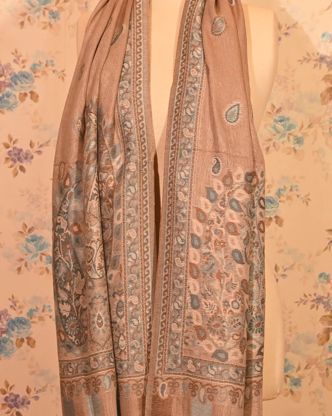 Beige Blue Cashmere Stole