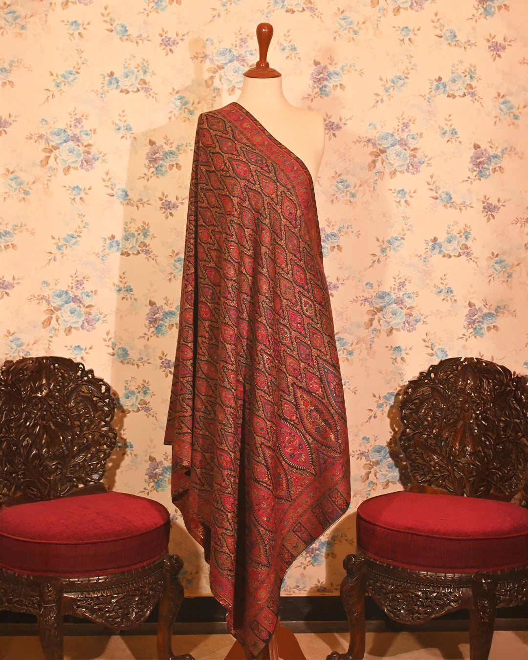 Deep Wine Zari Pashmina