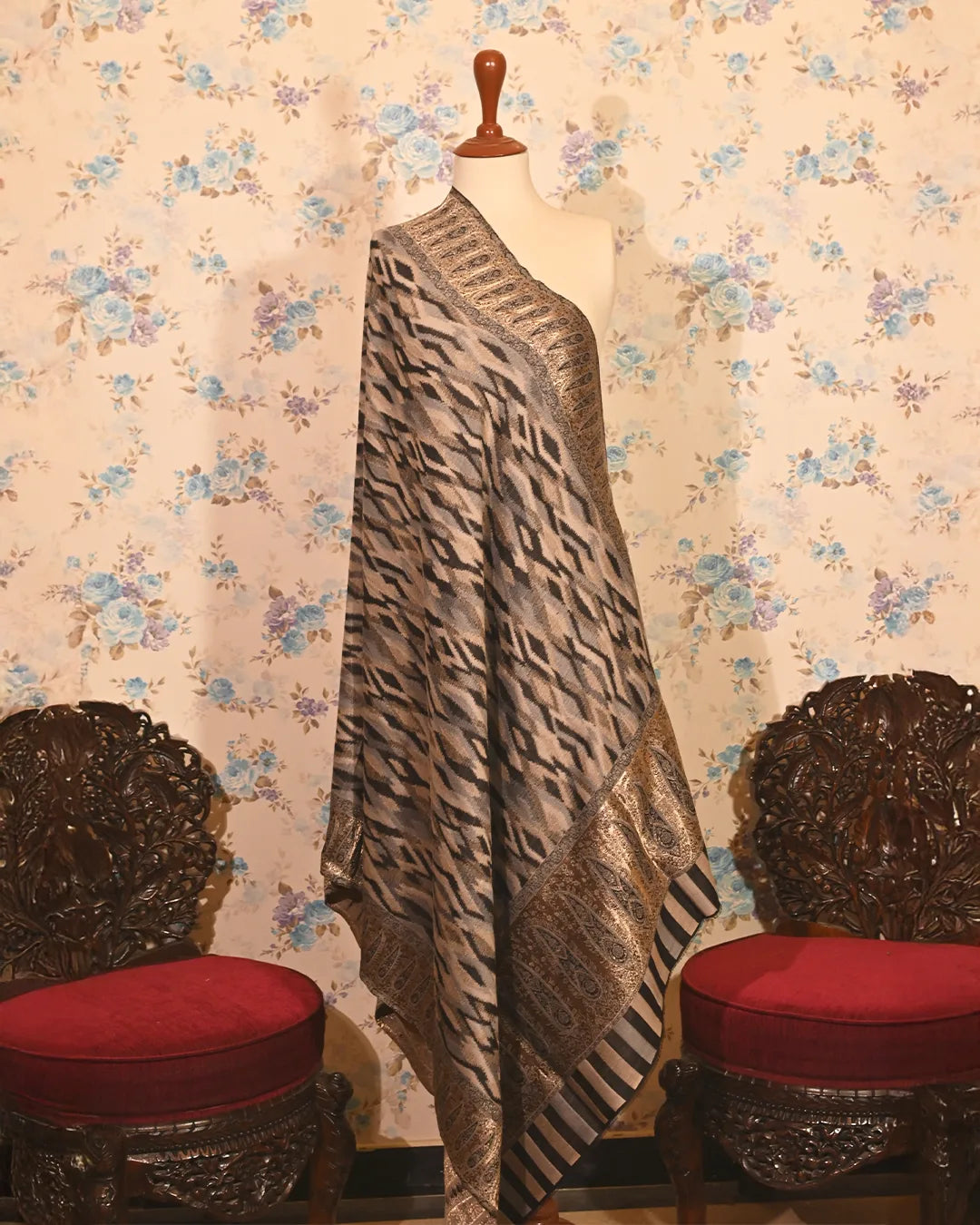 Grey Ember Ikkat Pashmina