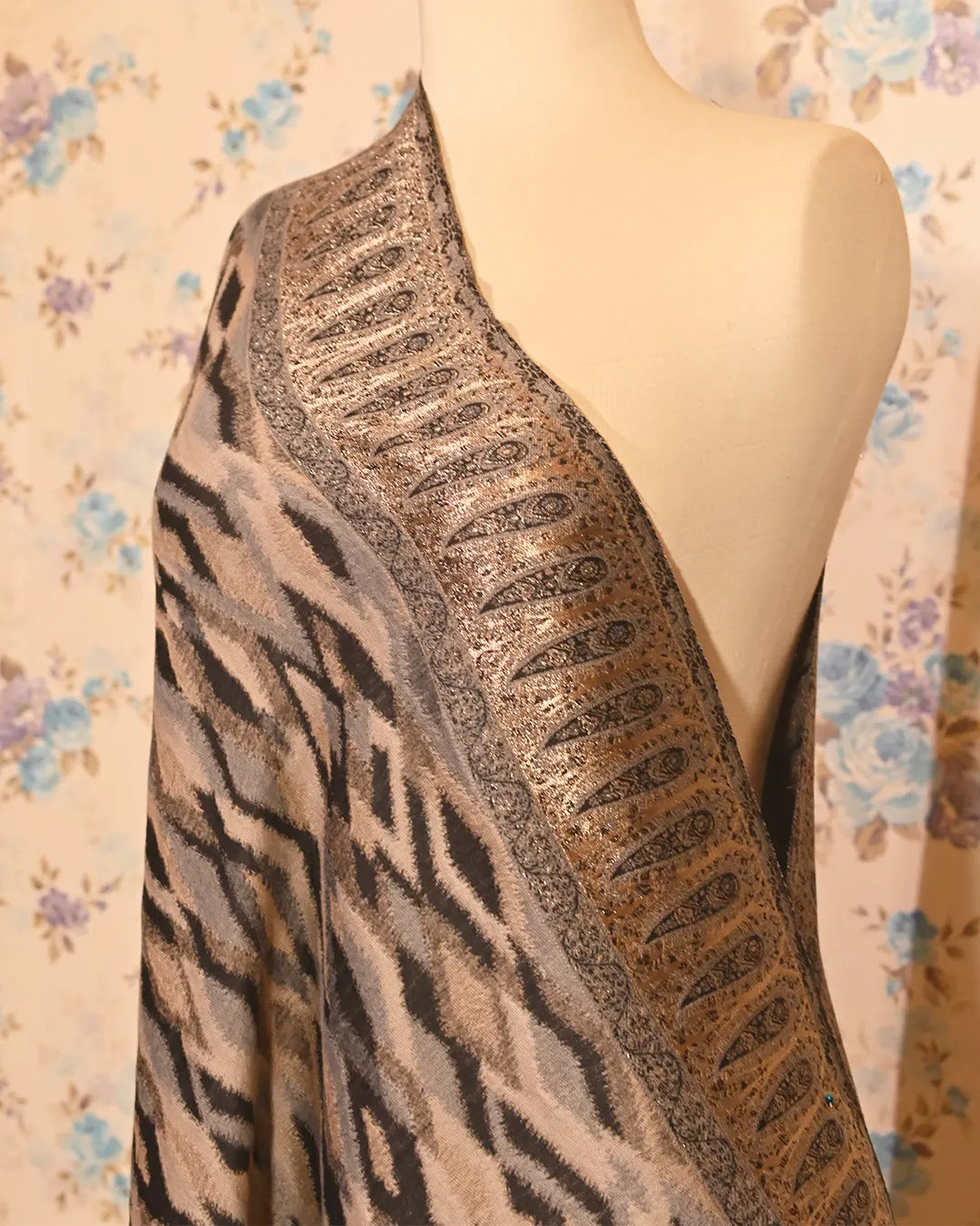 Grey Ember Ikkat Pashmina