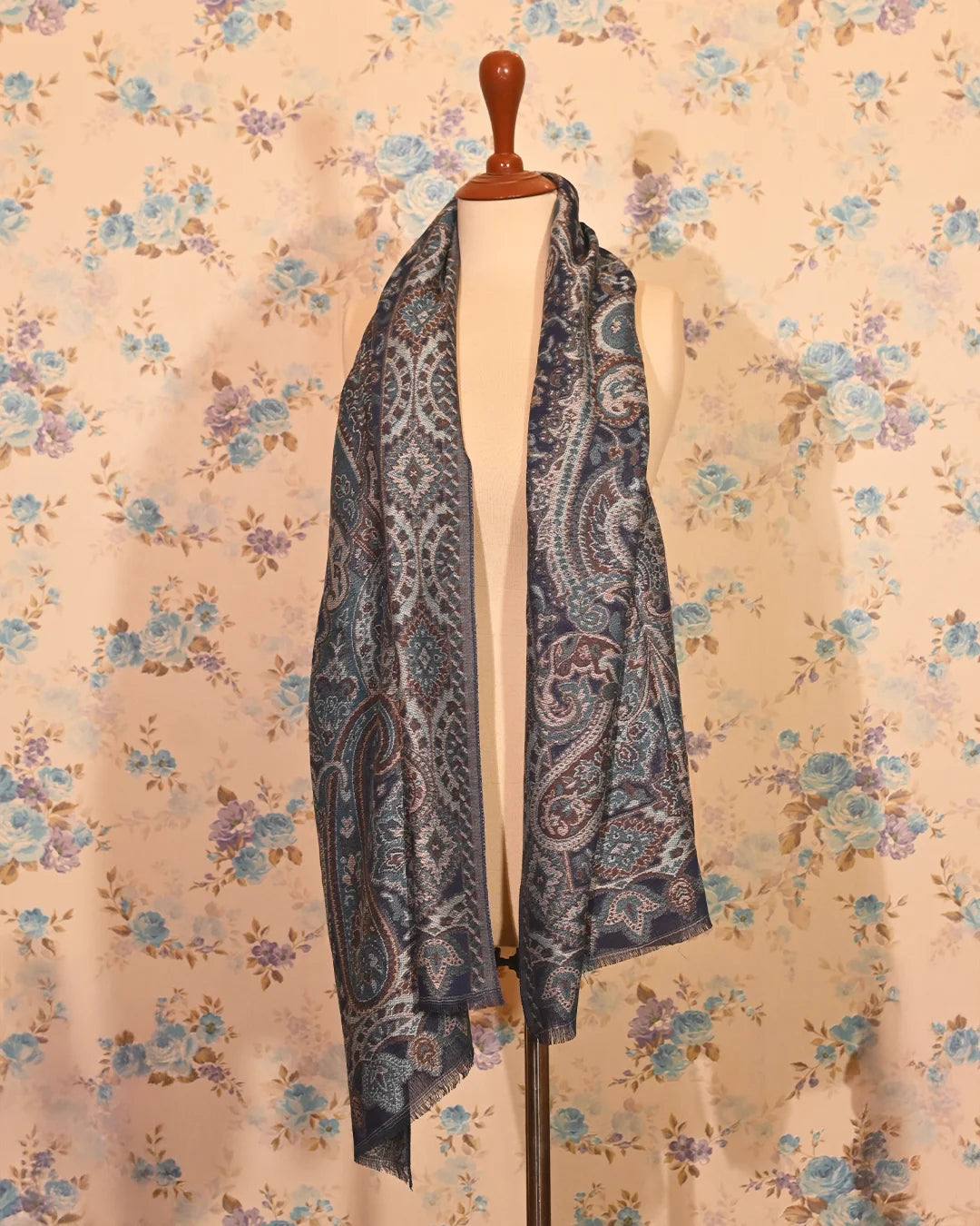 Navy Paisley Cashmere Stole