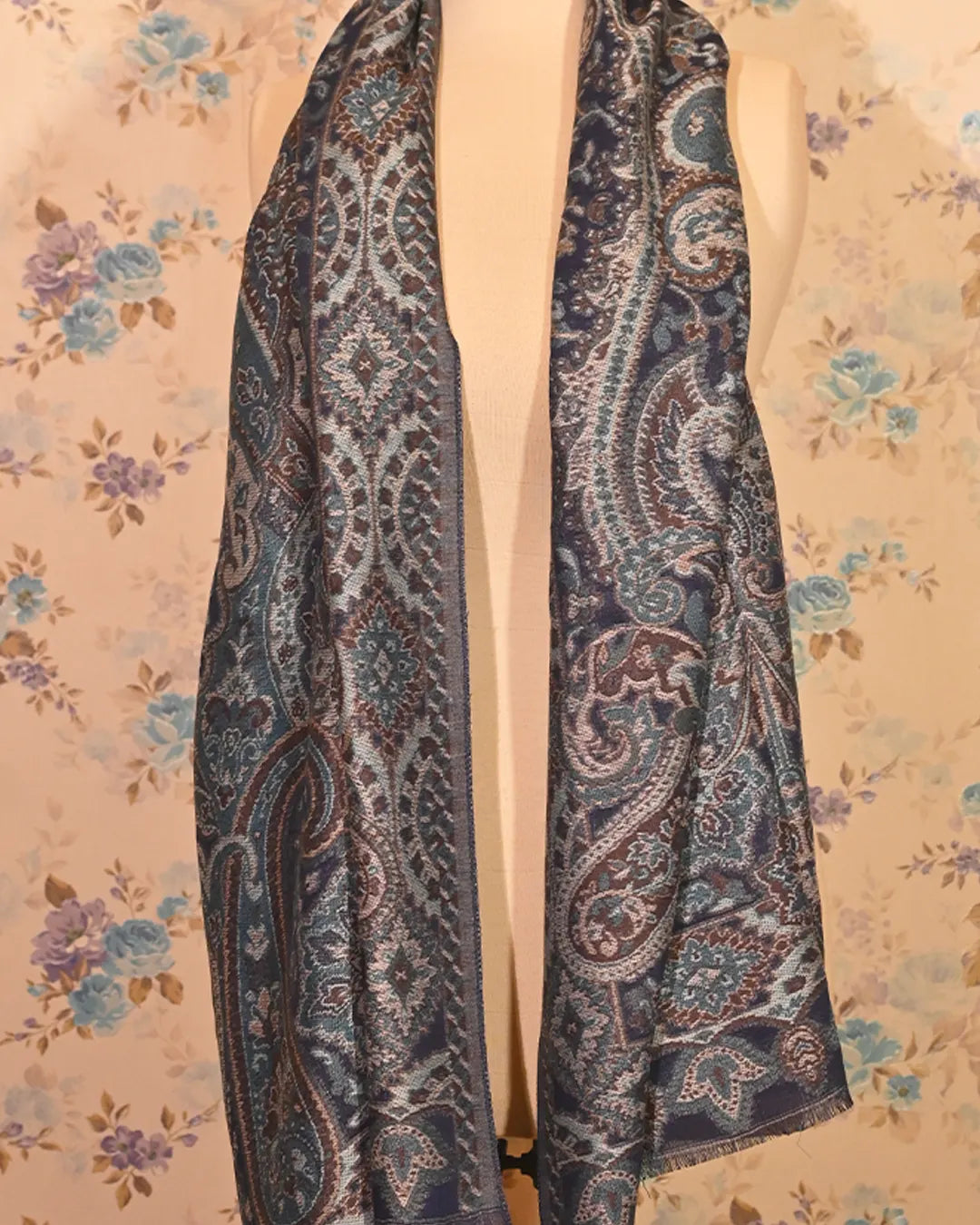 Navy Paisley Cashmere Stole