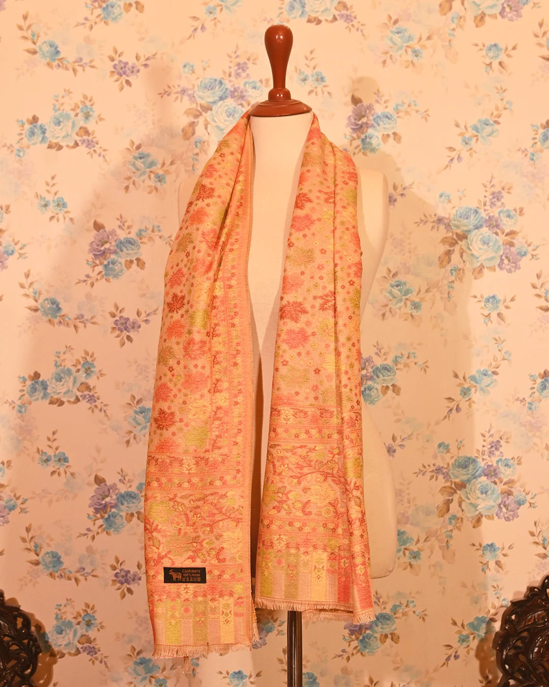 Peach Floral Cashmere Stole