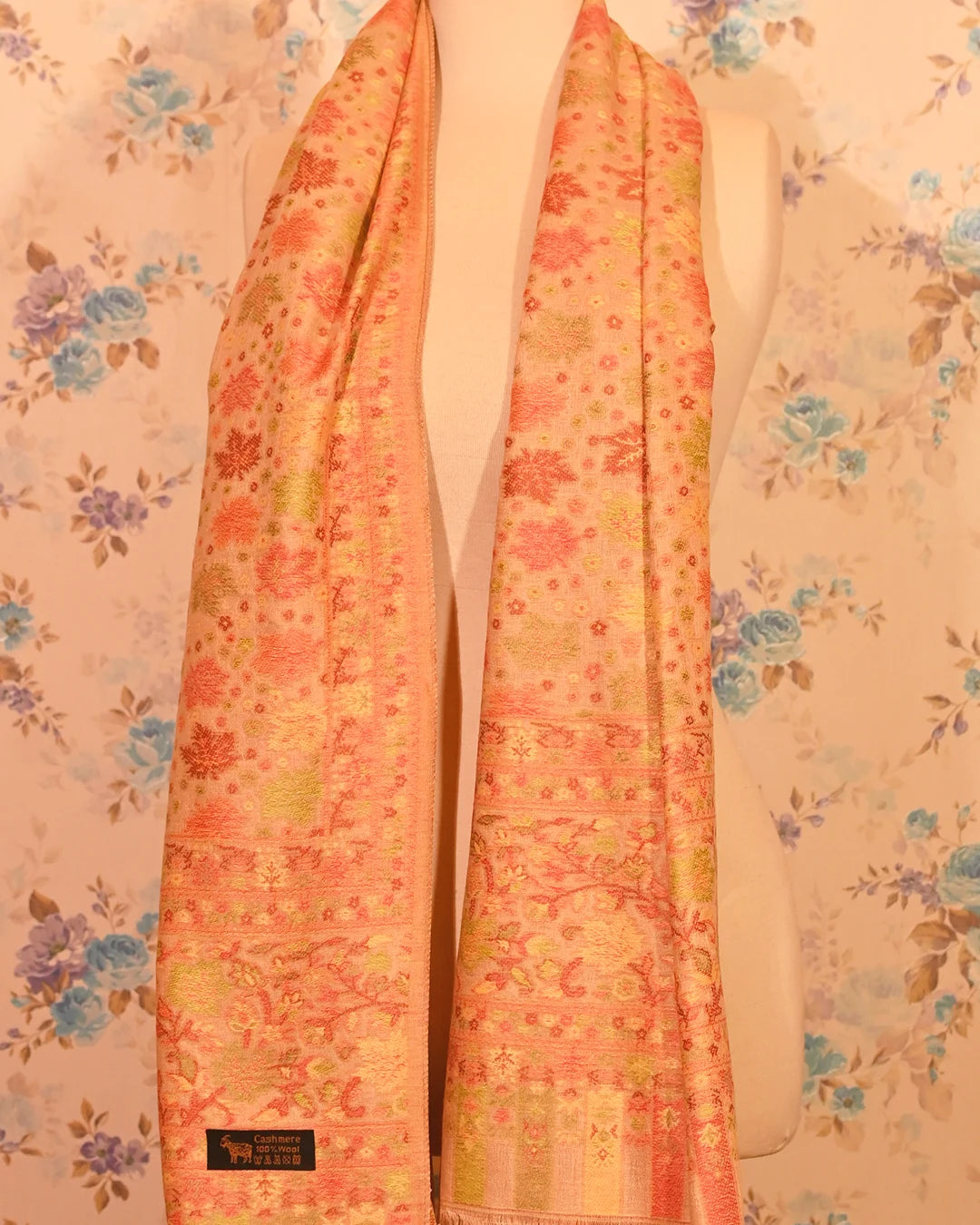 Peach Floral Cashmere Stole