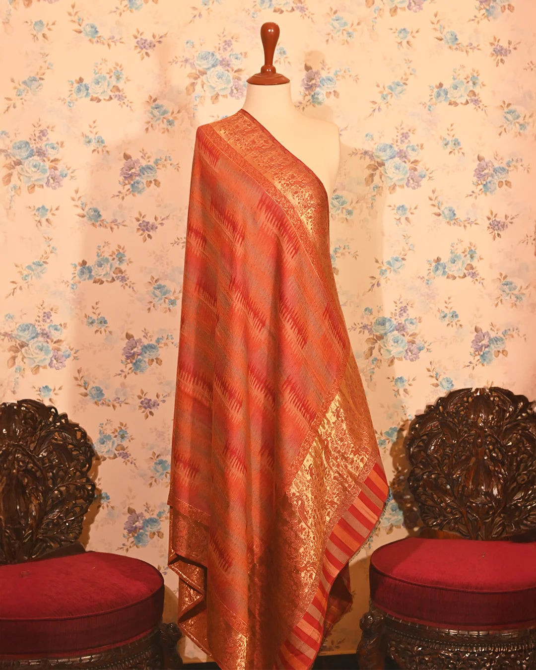 Saffron Ikkat Pashmina