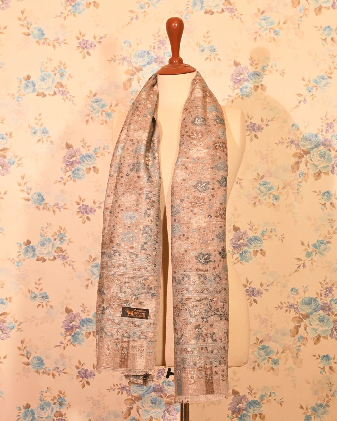 Taupe Floral Cashmere Stole