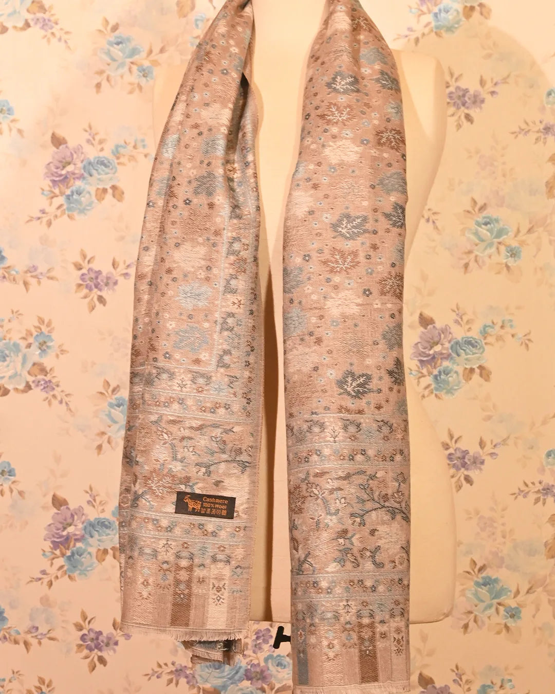 Taupe Floral Cashmere Stole